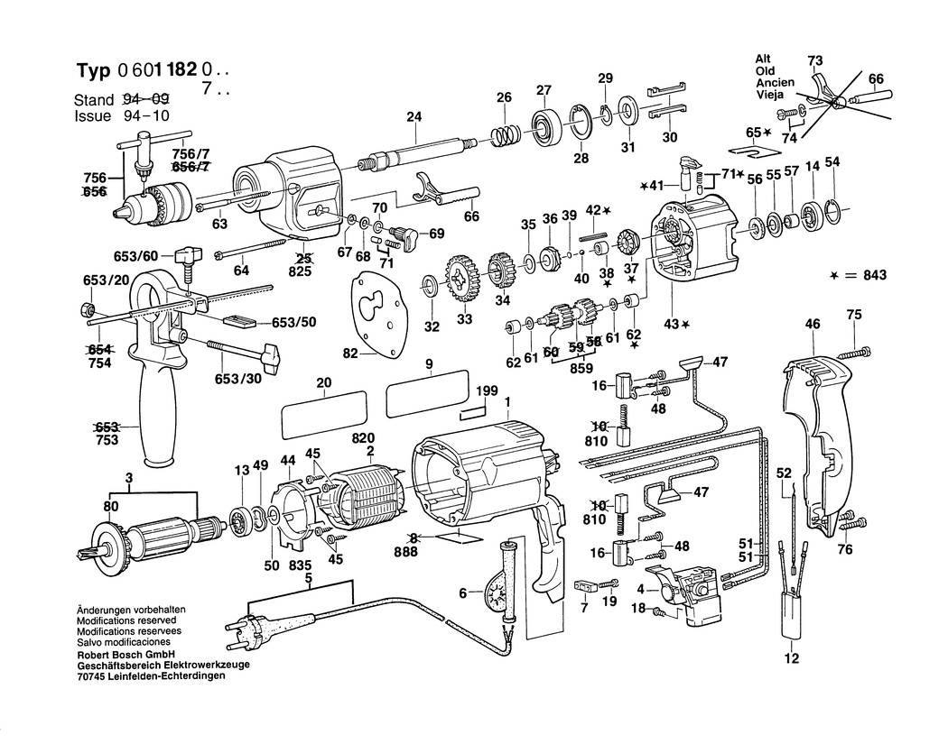 Bosch GSB 20-2 E / 0601182761 / F 220 Volt Spare Parts