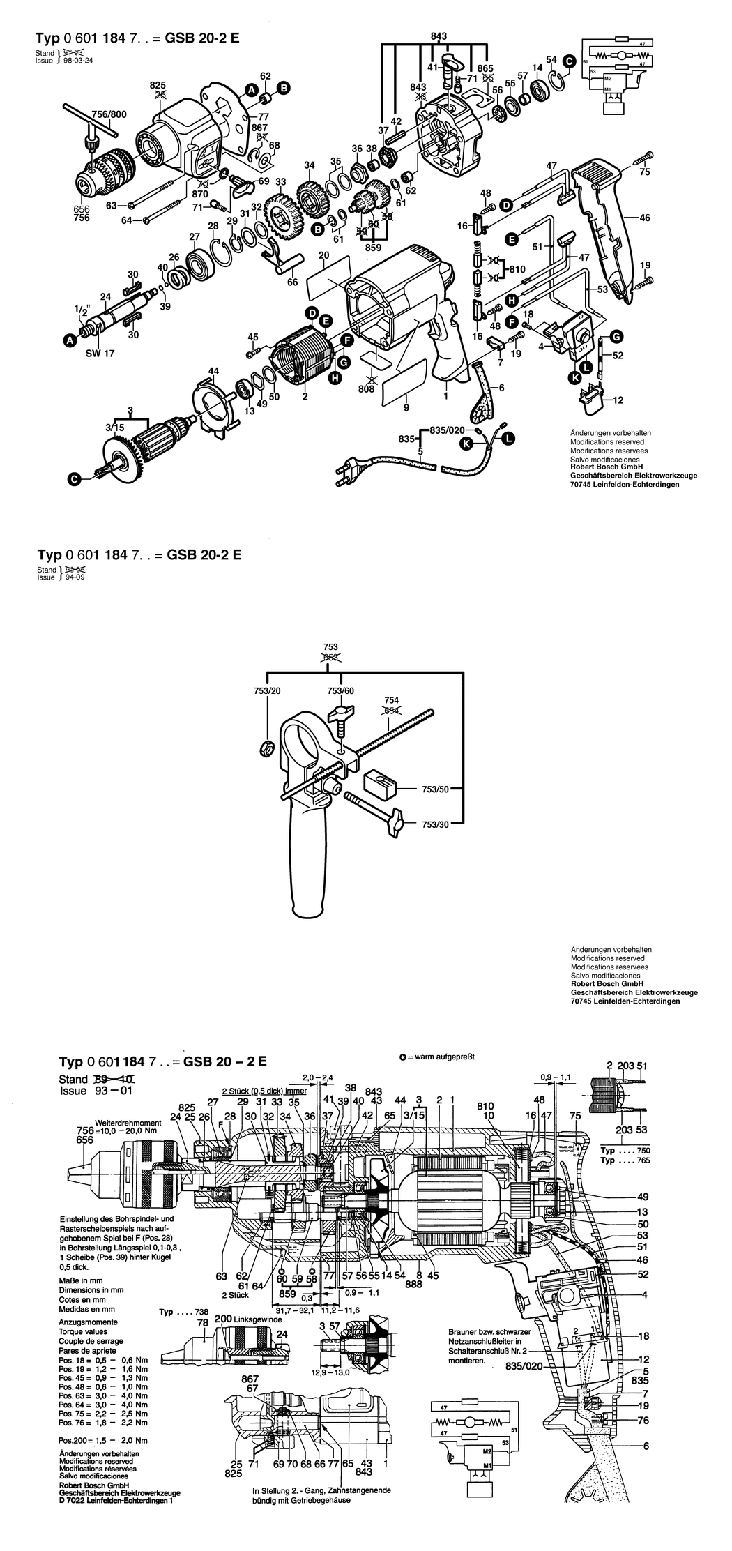 Bosch GSB 20-2 E / 0601184703 / EU 220 Volt Spare Parts