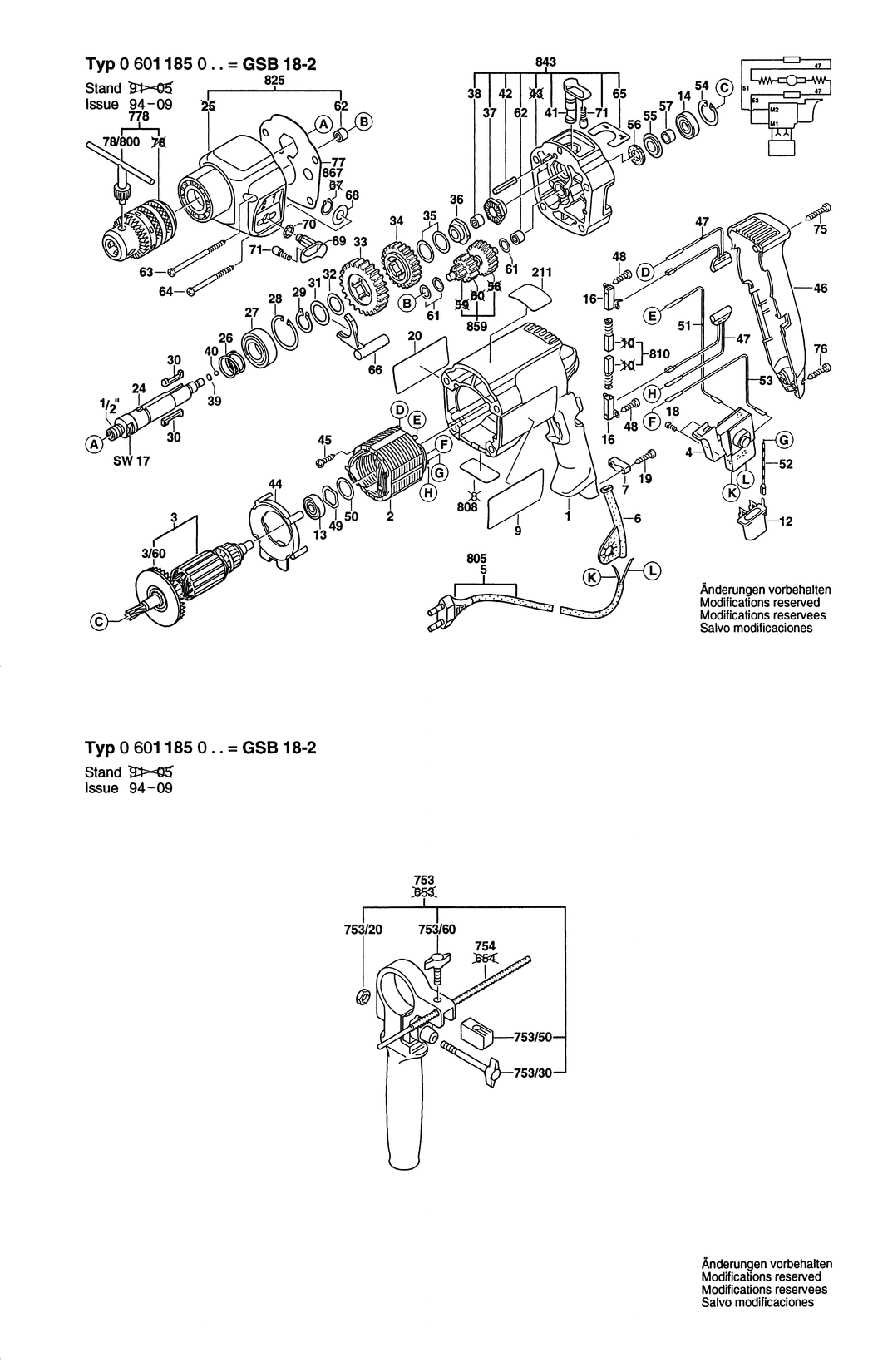 Bosch GSB 18-2 / 0601185003 / EU 230 Volt Spare Parts