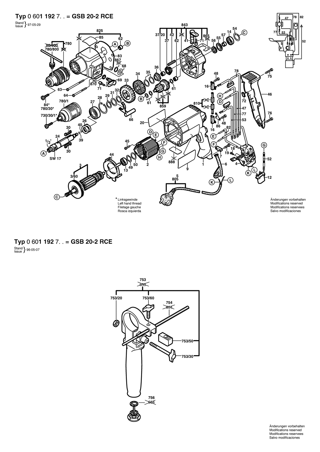 Bosch GSB 20-2 RCE / 0601192703 / EU 230 Volt Spare Parts