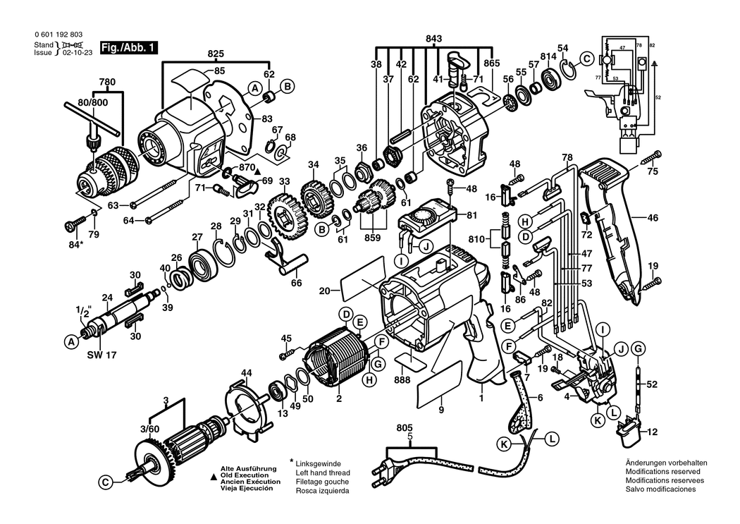 Bosch GSB 20-2 RET / 0601192803 / EU 230 Volt Spare Parts