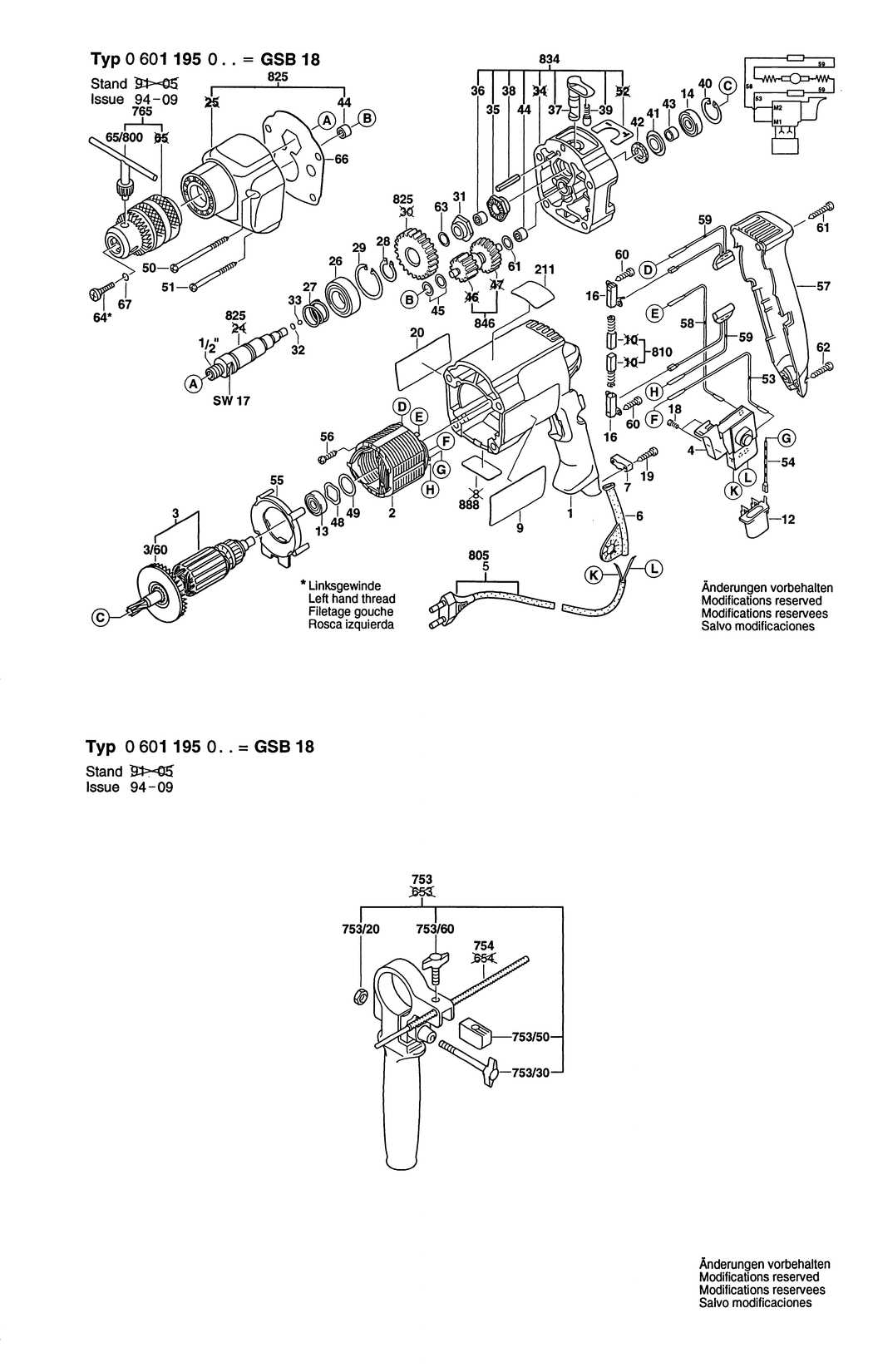 Bosch GSB 18 / 0601195050 / I 230 Volt Spare Parts