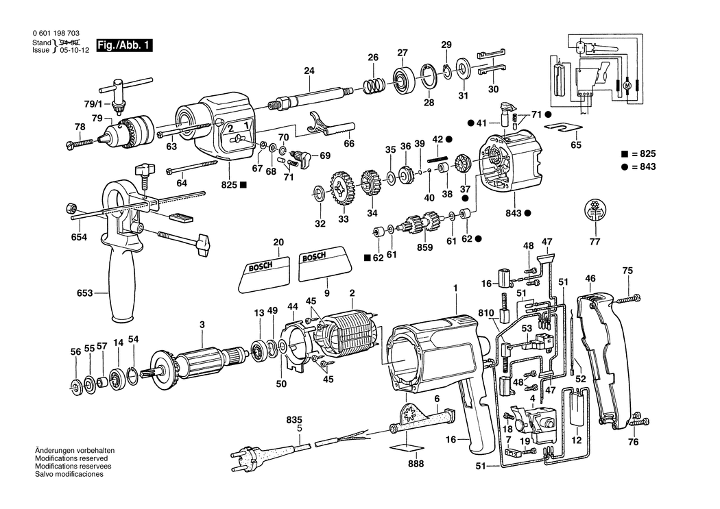 Bosch GSB 20-2 RE / 0601198703 / EU 220 Volt Spare Parts