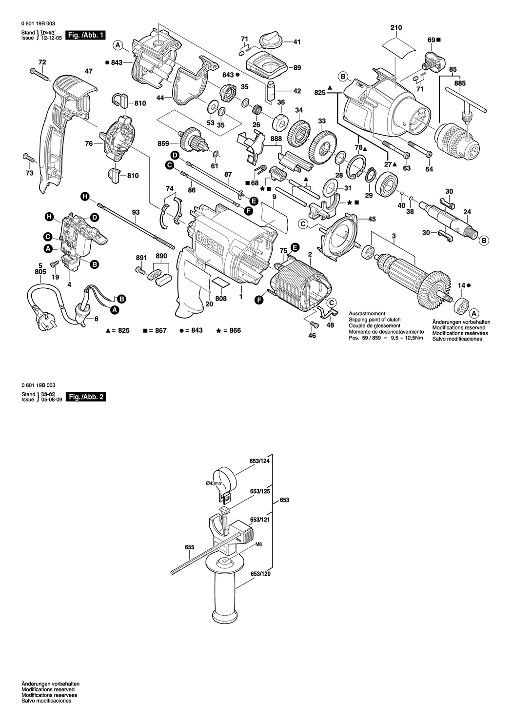 Bosch GSB 20-2 / 060119B050 / I 230 Volt Spare Parts