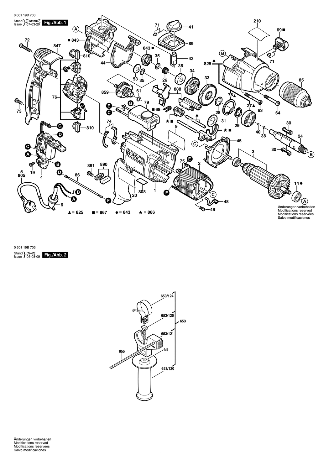 Bosch GSB 20-2 RCE / 060119B703 / EU 230 Volt Spare Parts