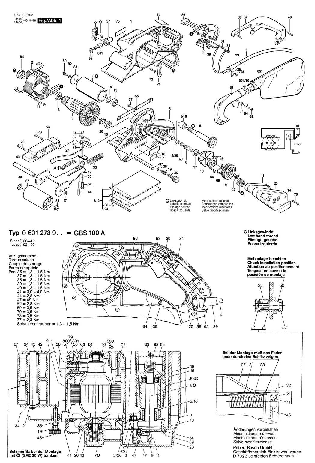 Bosch GBS 100 A / 0601273903 / EU 220 Volt Spare Parts