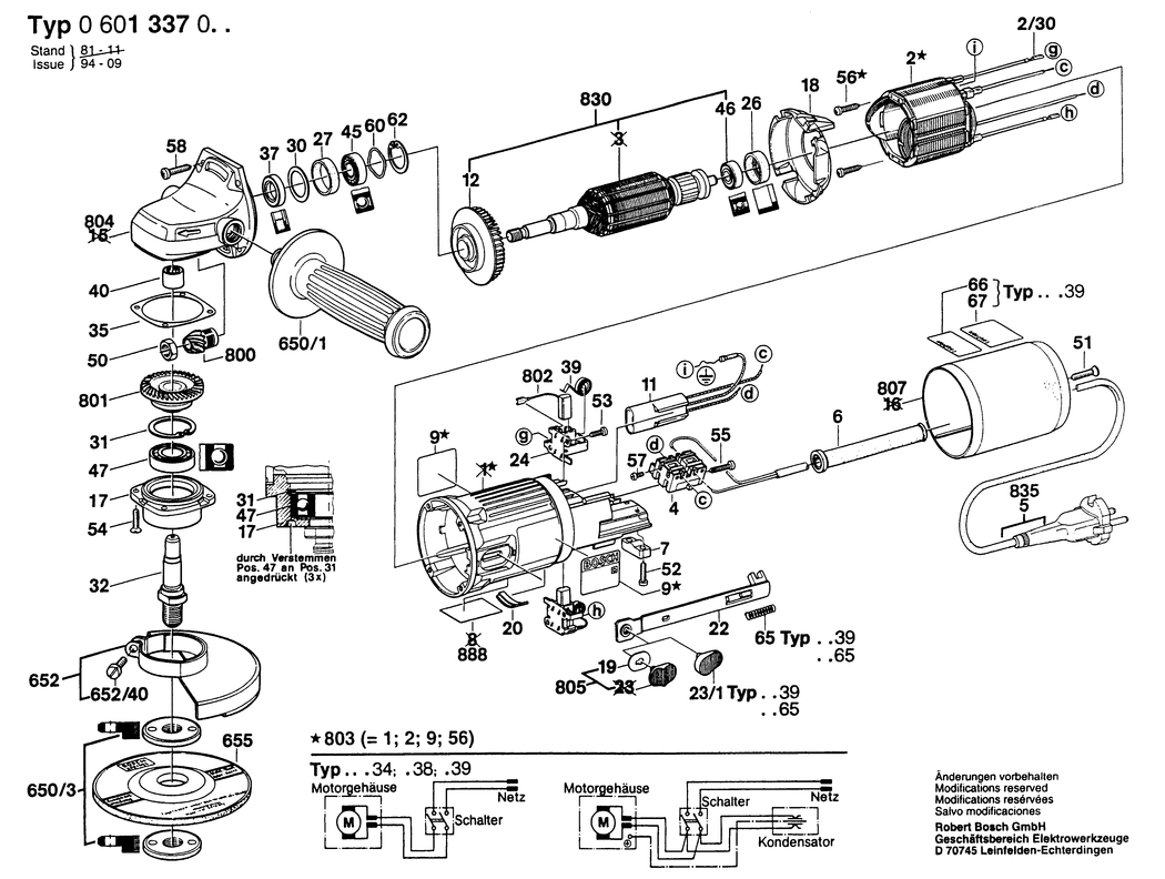 Bosch ---- / 0601337003 / EU 220 Volt Spare Parts