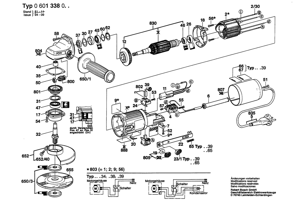 Bosch ---- / 0601338003 / EU 220 Volt Spare Parts