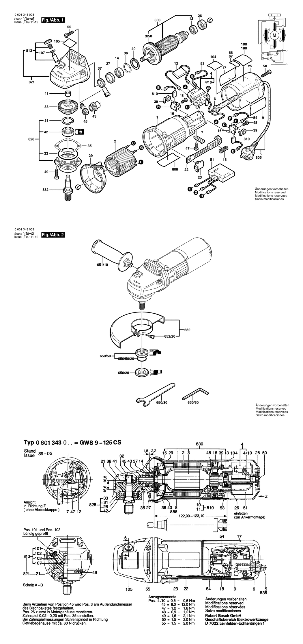 Bosch GWS 9-125 CS / 0601343003 / EU 230 Volt Spare Parts