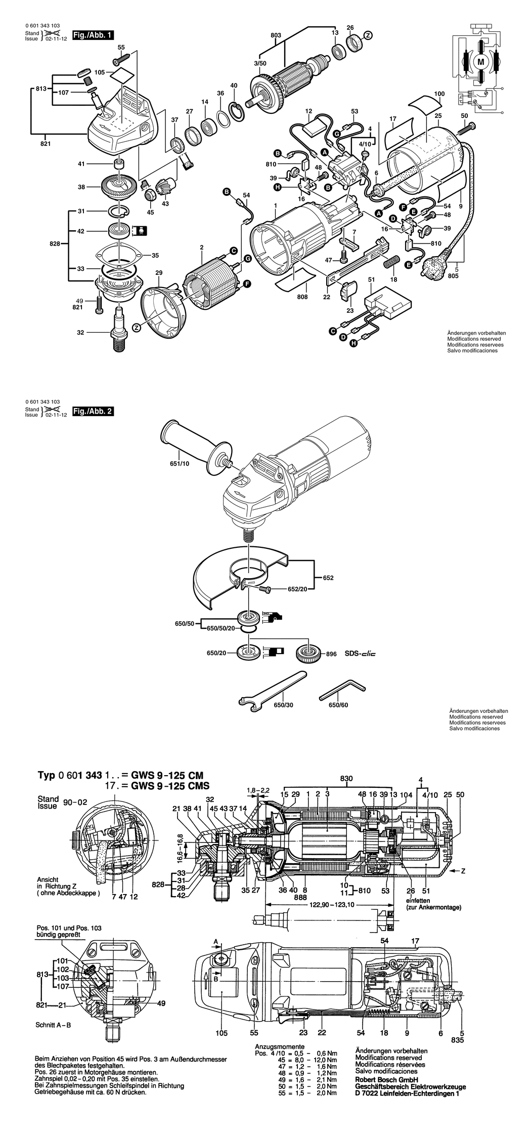 Bosch GWS 9-125 CM / 0601343103 / EU 230 Volt Spare Parts