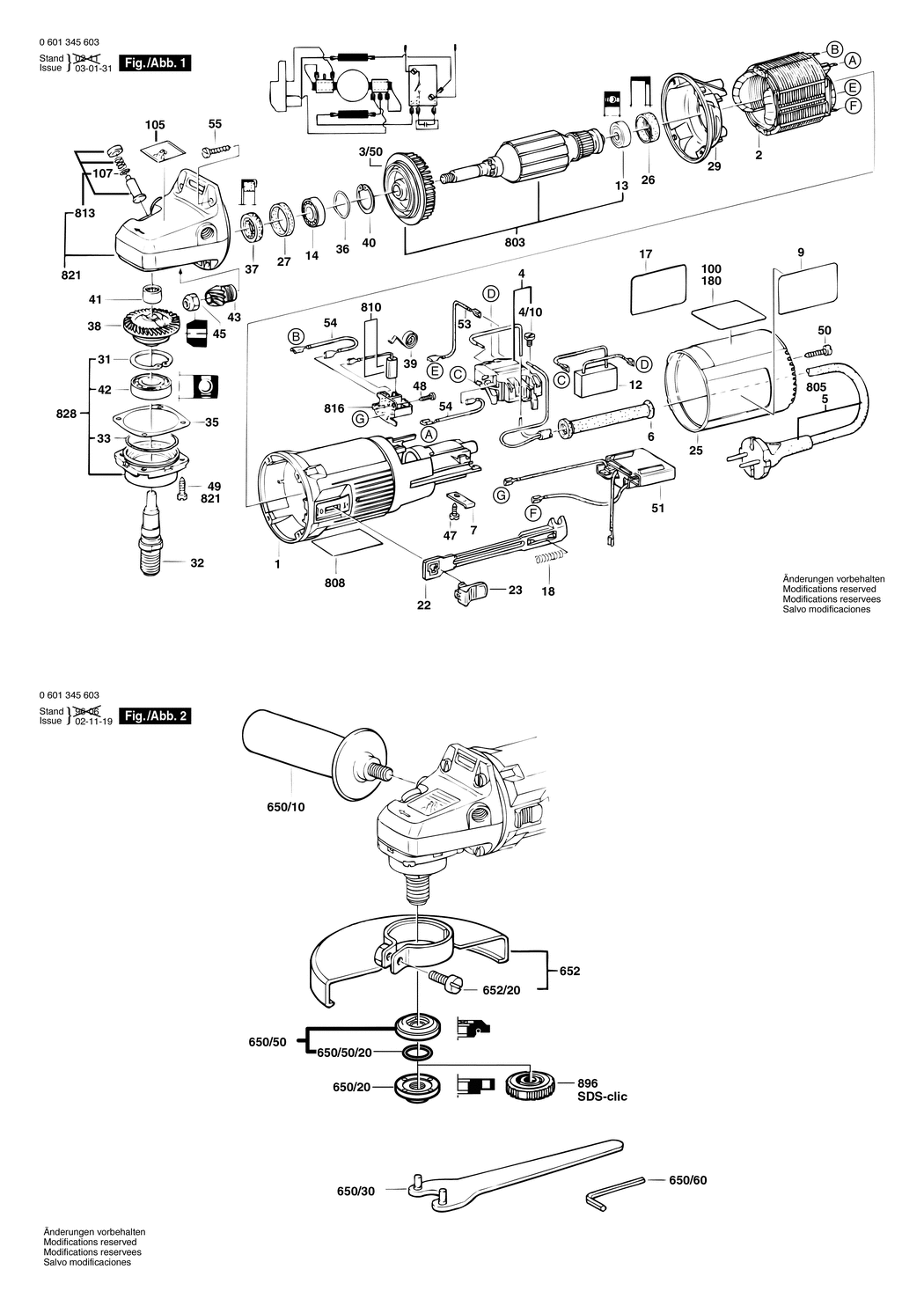 Bosch GWS 9-150 C / 0601345603 / EU 230 Volt Spare Parts