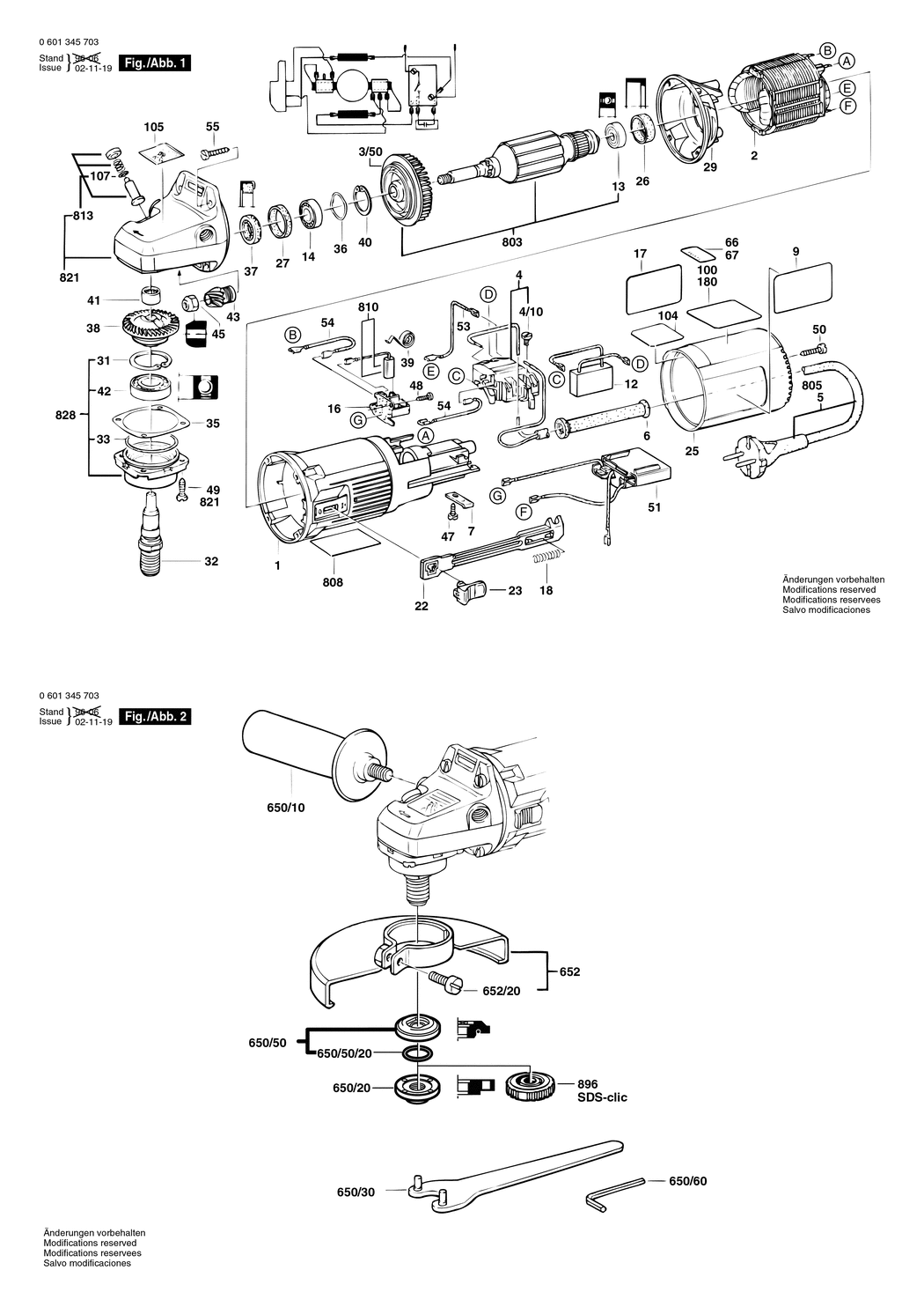 Bosch GWS 9-150 C / 0601345703 / EU 230 Volt Spare Parts