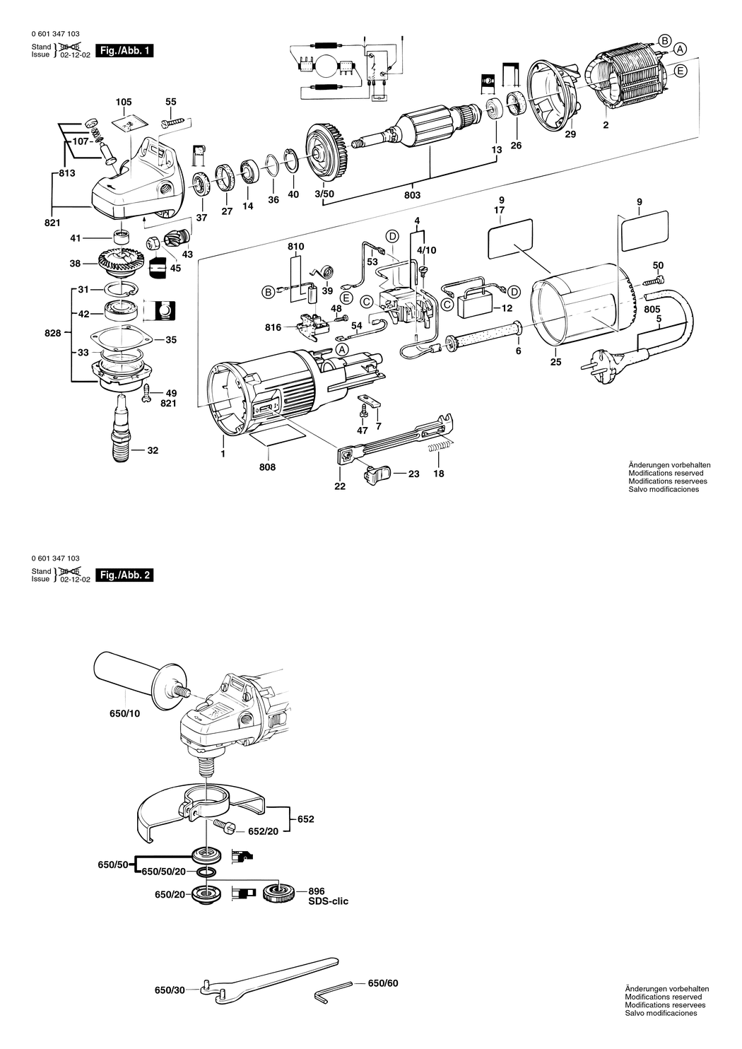 Bosch GWS 7-115 / 0601347132 / CH 230 Volt Spare Parts