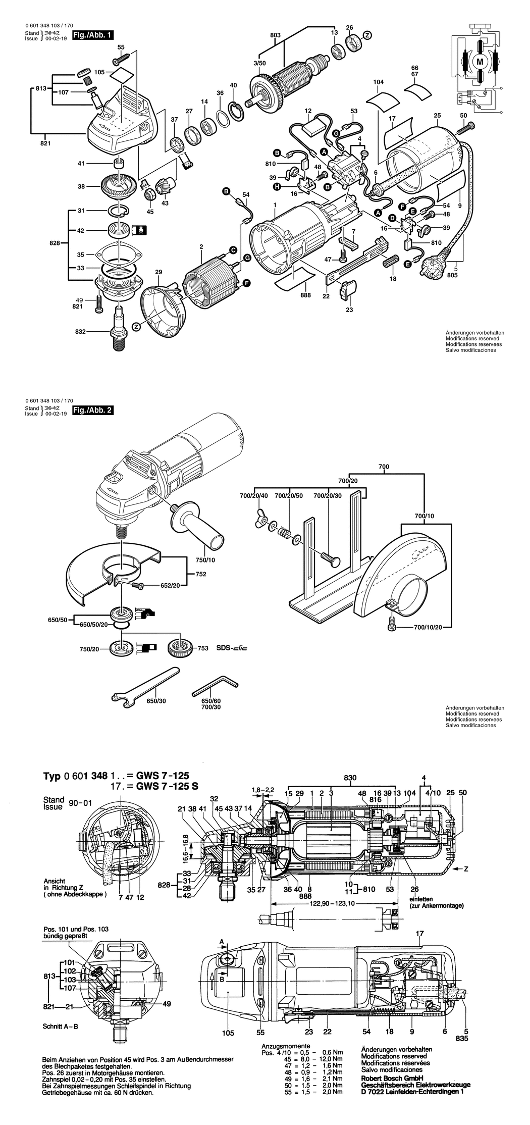 Bosch GWS 7-125 / 0601348103 / EU 230 Volt Spare Parts