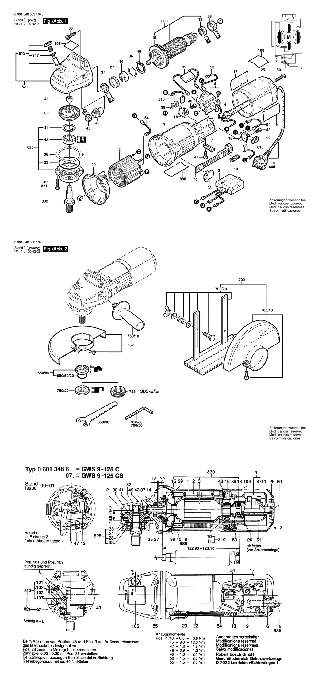 Bosch GWS 9-125 C / 0601348603 / EU 230 Volt Spare Parts