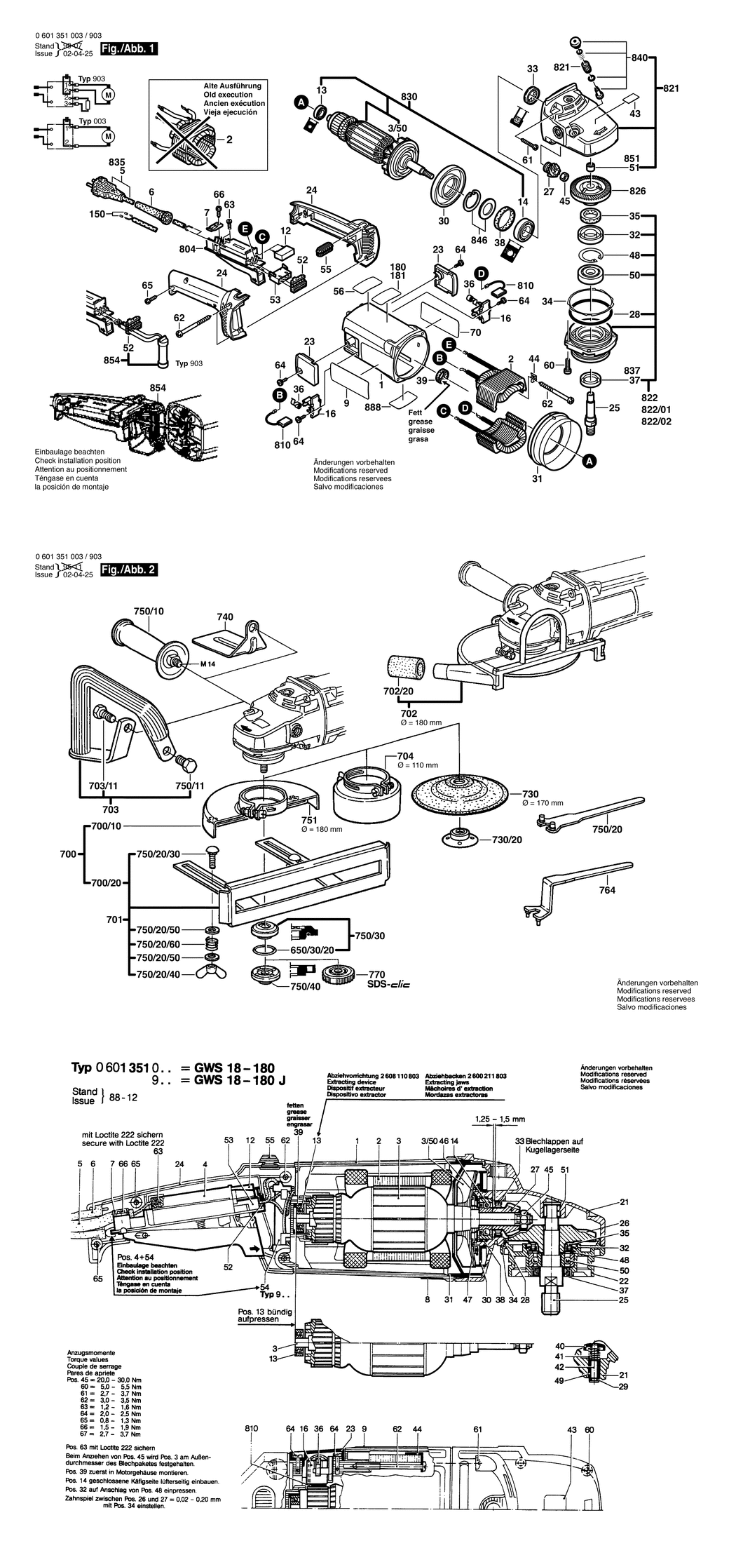 Bosch GWS 18-180 / 0601351003 / EU 220 Volt Spare Parts