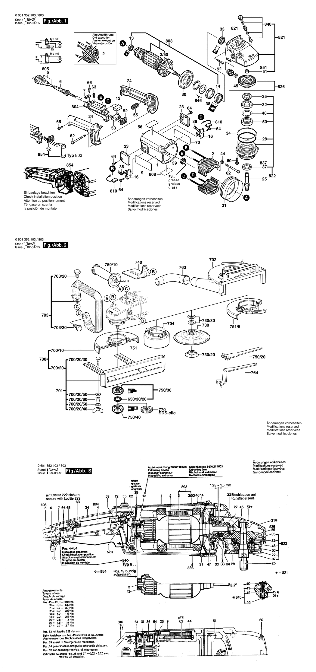 Bosch GWS 19-230 / 0601352103 / EU 230 Volt Spare Parts