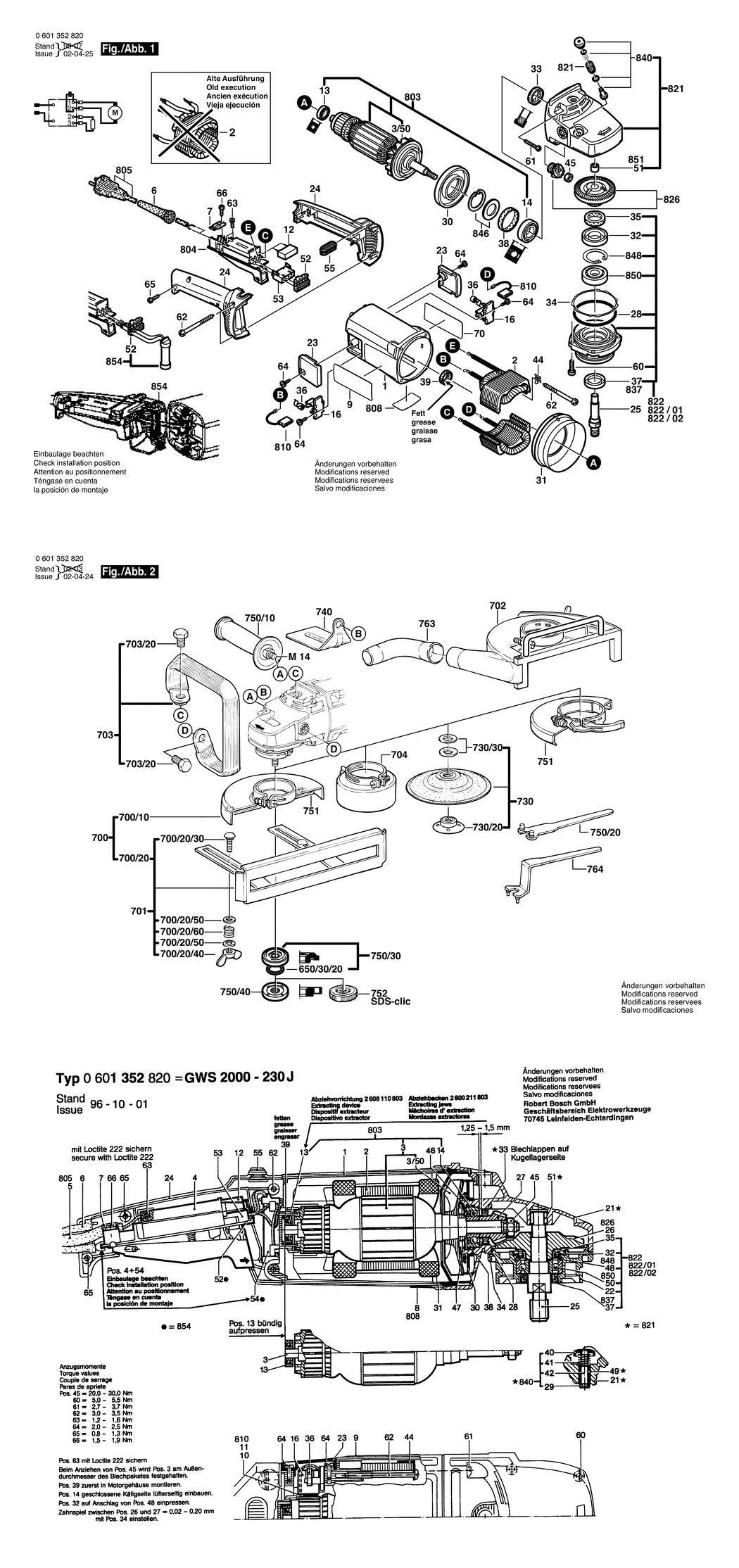 Bosch GWS 2000-230 J / 0601352820 / EU 230 Volt Spare Parts