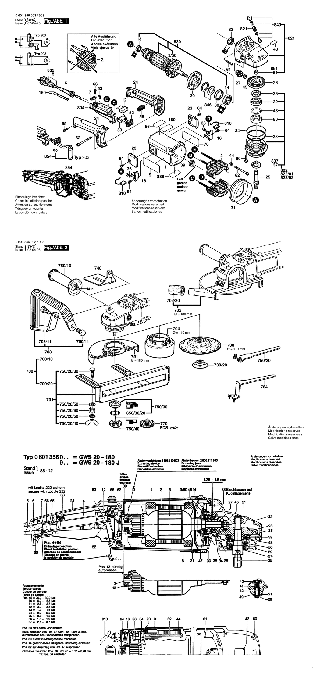 Bosch GWS 20-180 / 0601356032 / CH 230 Volt Spare Parts