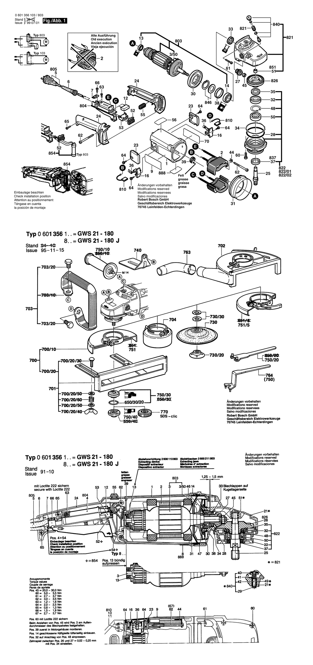 Bosch GWS 21-180 / 0601356103 / EU 230 Volt Spare Parts