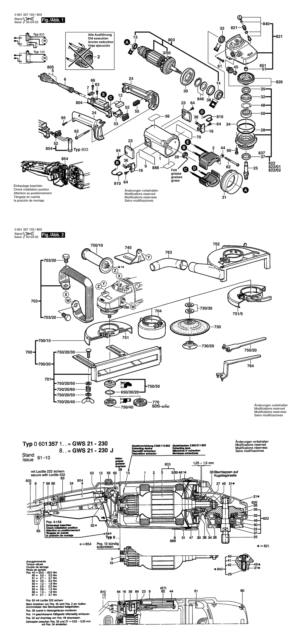 Bosch GWS 21-230 / 0601357103 / EU 230 Volt Spare Parts