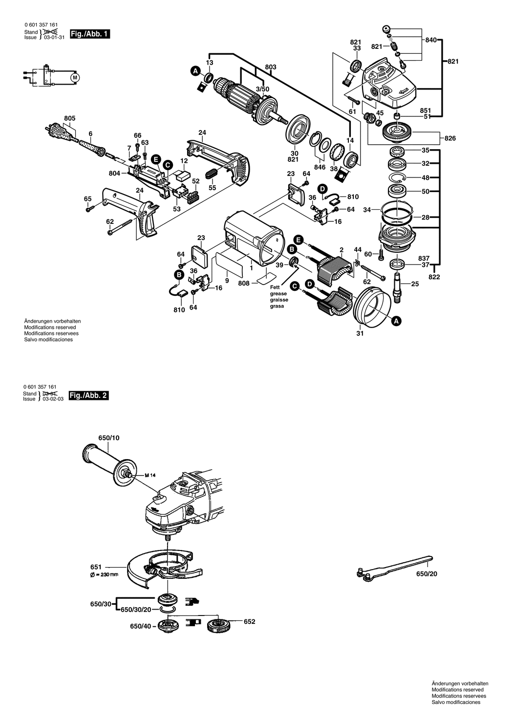 Bosch BWS 21-230 S / 0601357161 / F 230 Volt Spare Parts