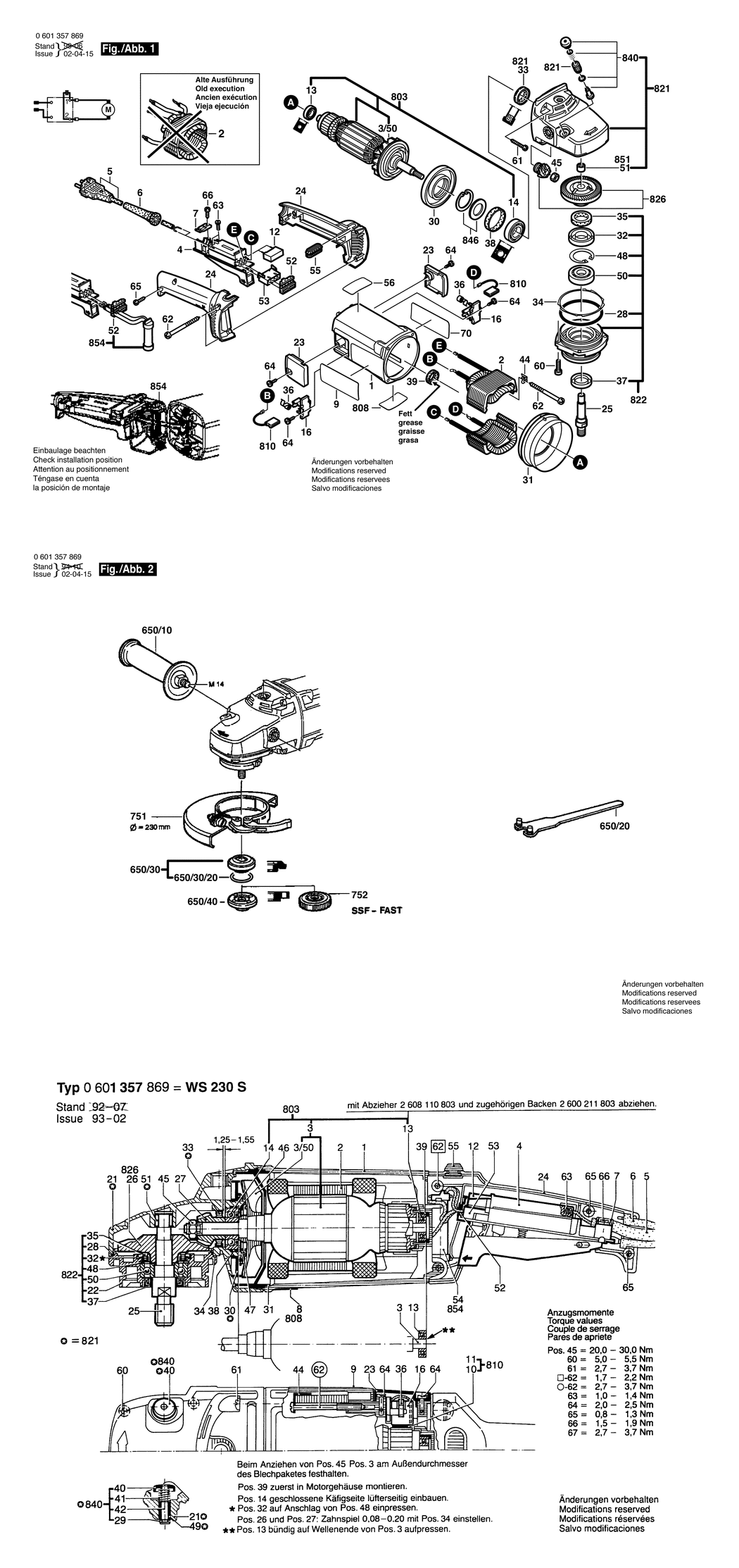 Bosch WS 230 S / 0601357869 / I 230 Volt Spare Parts