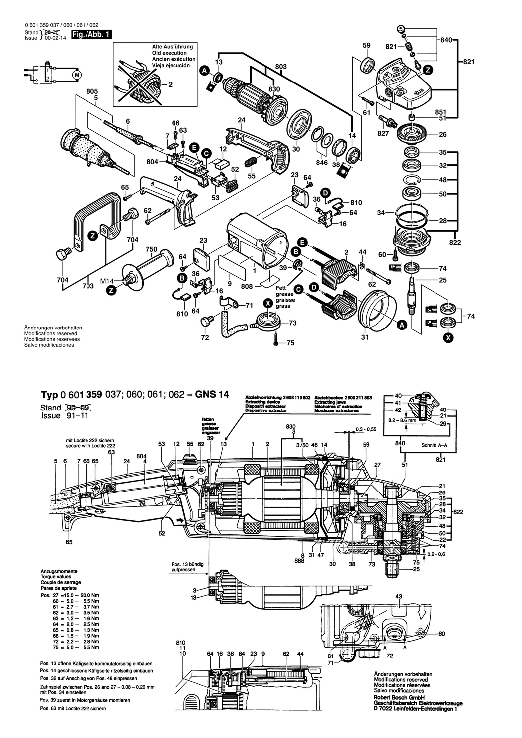 Bosch GNS 14 / 0601359061 / EU 230 Volt Spare Parts