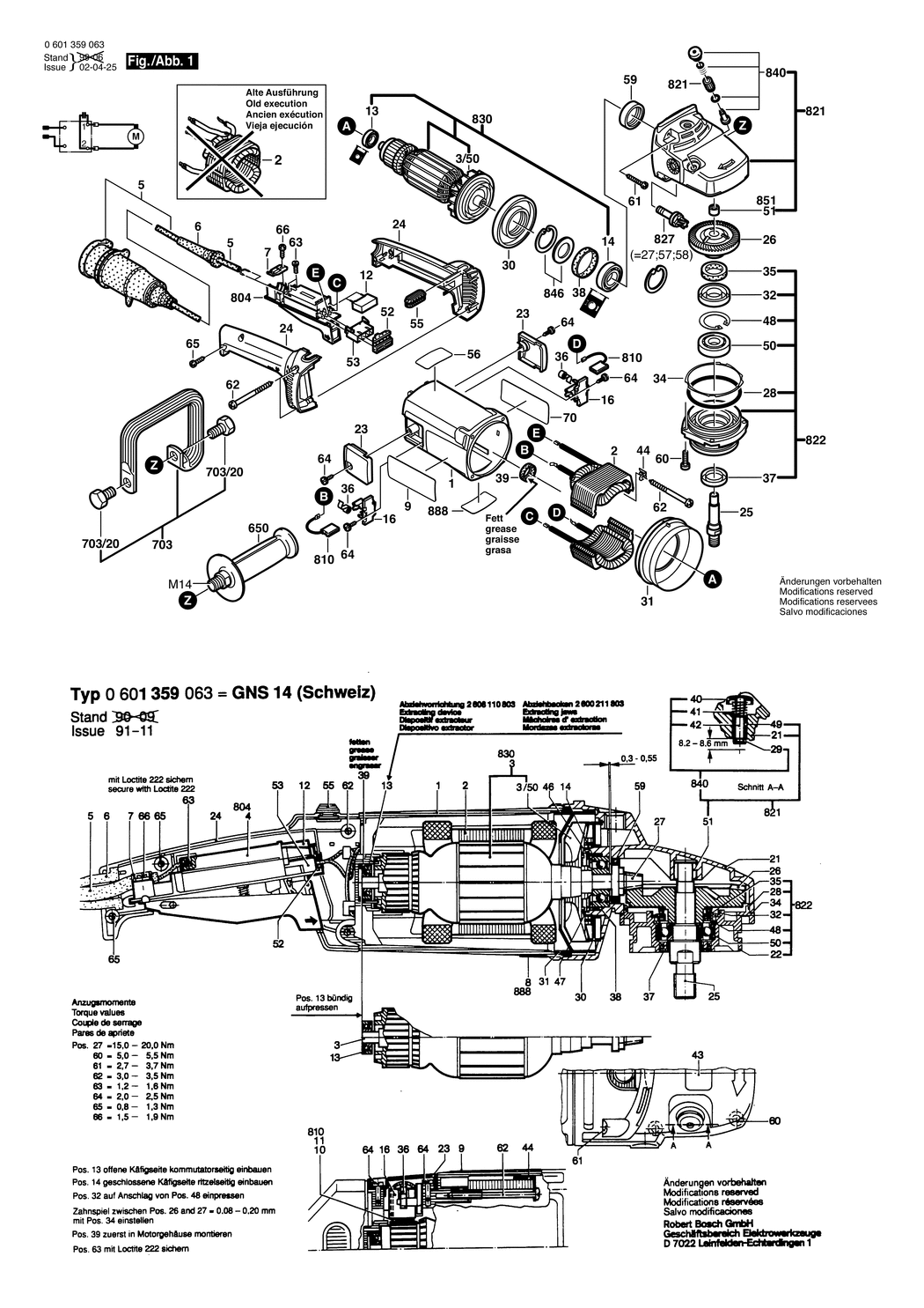 Bosch GNS 14 / 0601359063 / CH 230 Volt Spare Parts