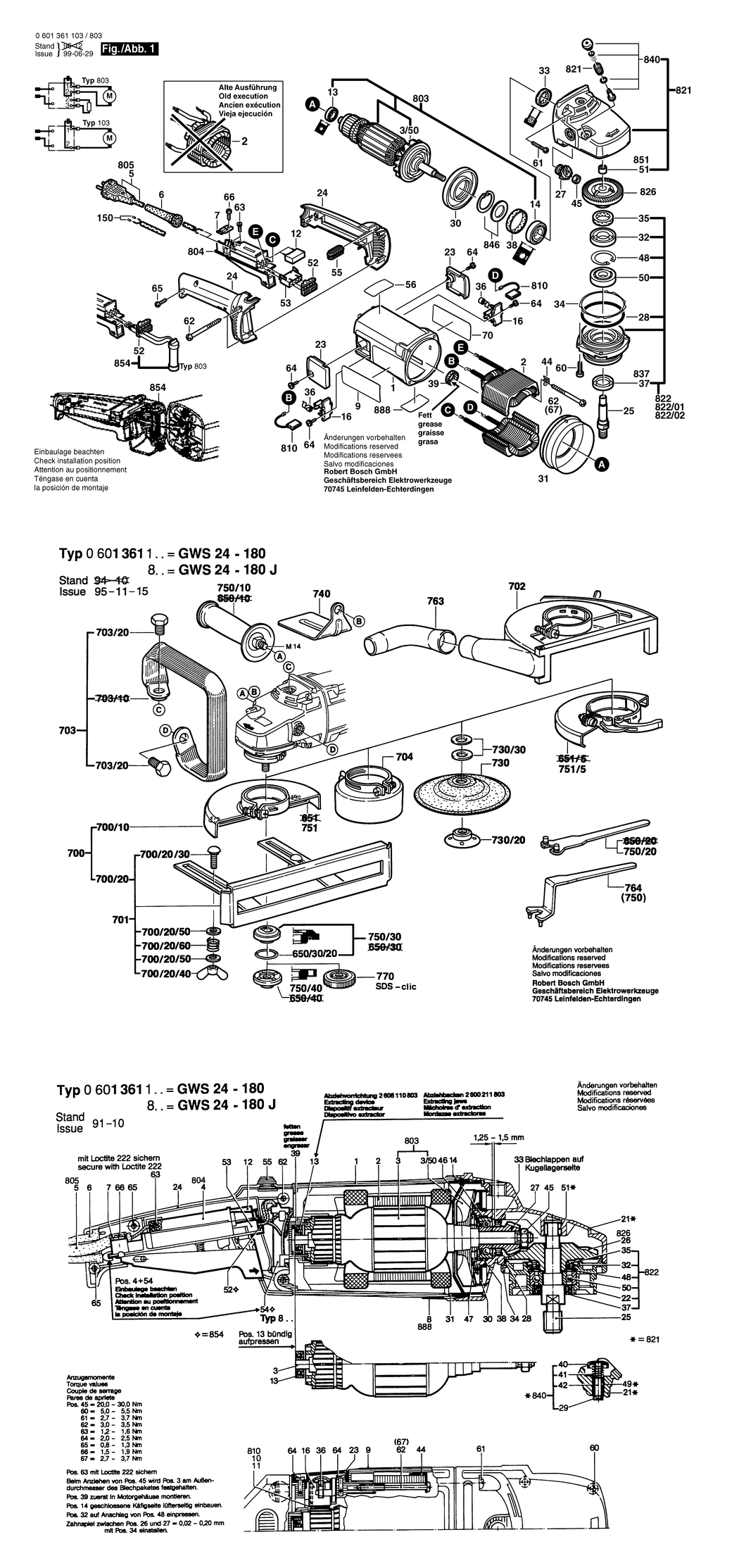 Bosch GWS 24-180 / 0601361132 / CH 230 Volt Spare Parts