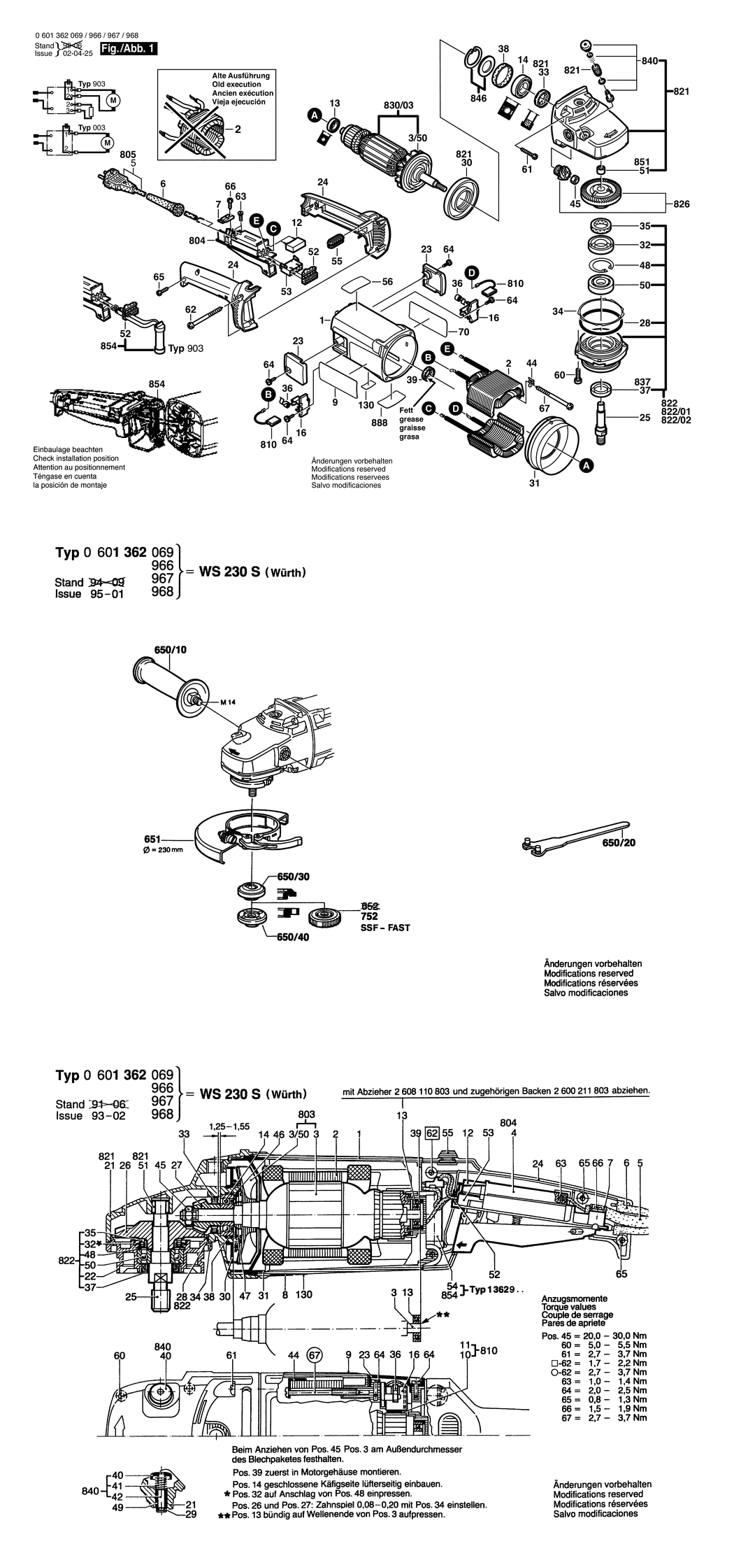 Bosch WS 230 S / 0601362069 / I 230 Volt Spare Parts