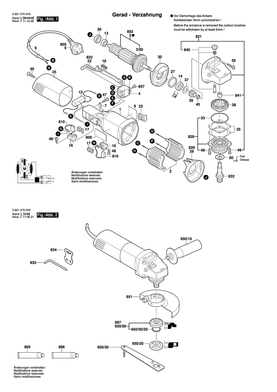 Bosch GWS 660 / 06013750V4 / CH 230 Volt Spare Parts