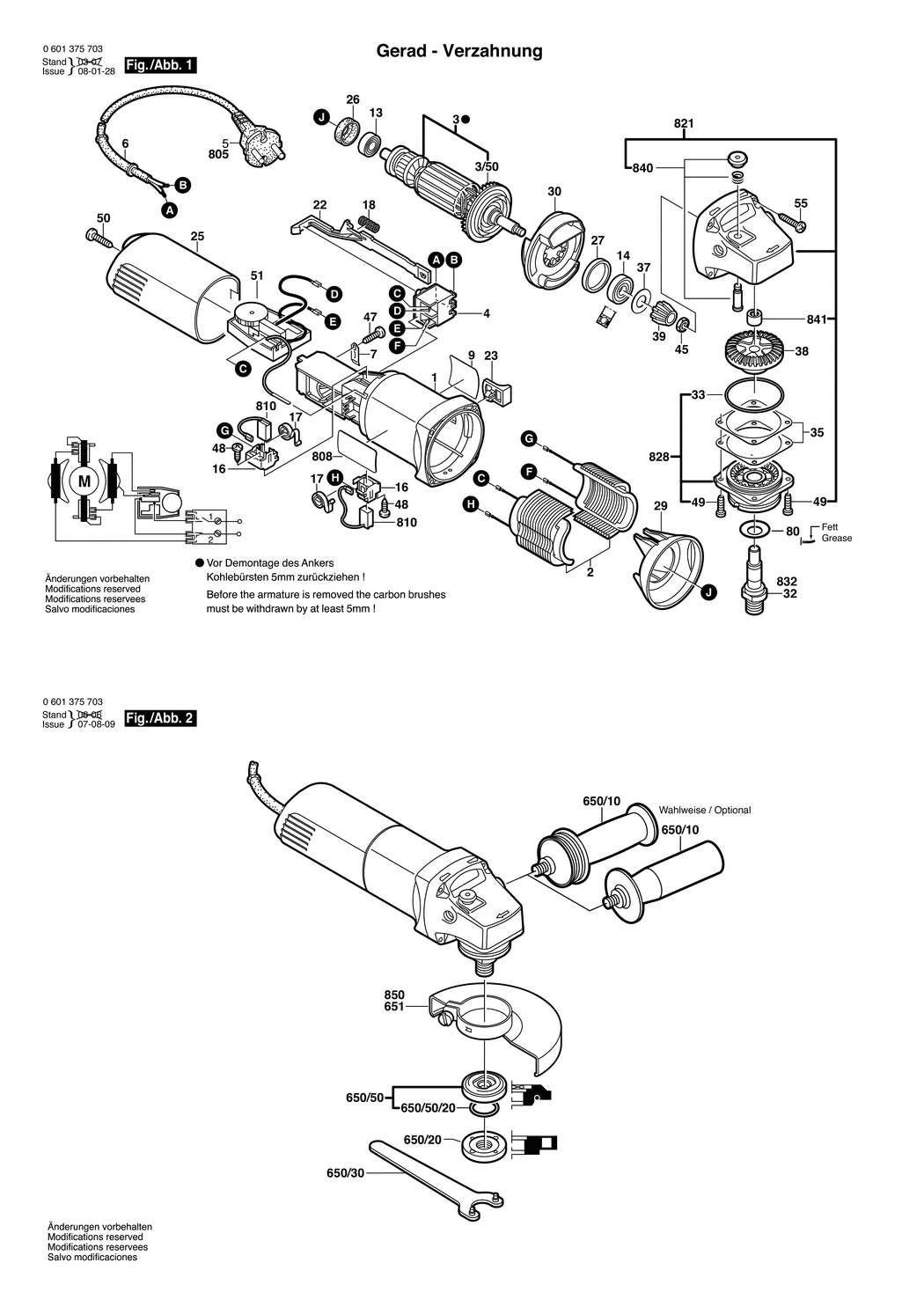 Bosch GWS 6-115 E / 0601375503 / EU 230 Volt Spare Parts