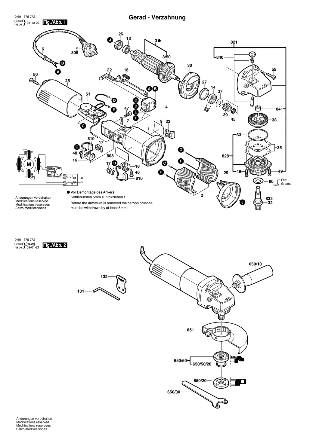 Bosch GWS 6-115 E / 06013757A3 / EU 230 Volt Spare Parts