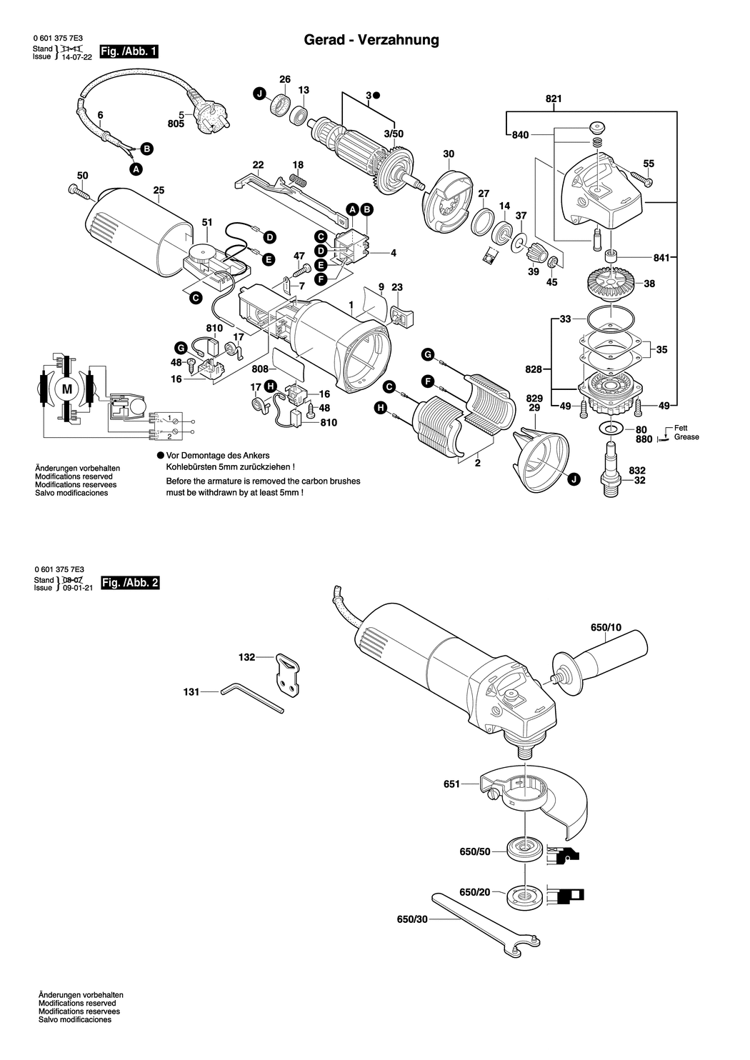 Bosch GWS 6-100 E / 06013757E3 / --- 230 Volt Spare Parts