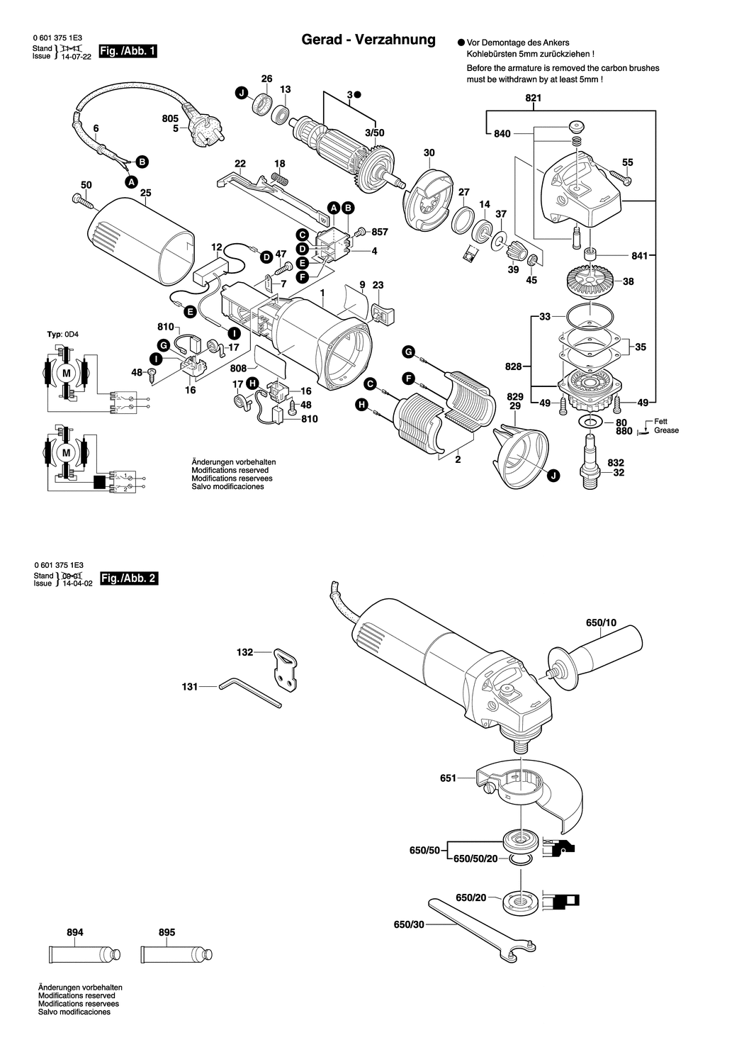 Bosch GWS 6-115 / 06013759D2 / CH 230 Volt Spare Parts