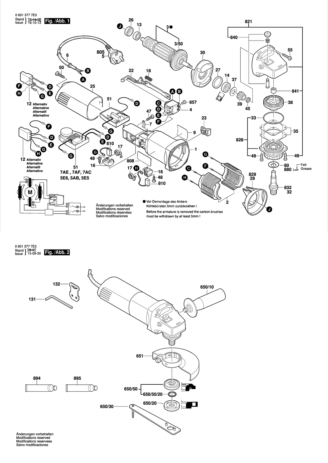 Bosch GWS 850 C / 06013775A3 / EU 230 Volt Spare Parts