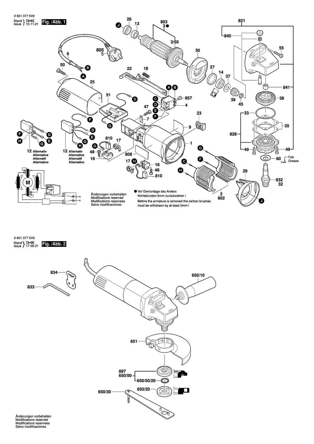 Bosch GWS 8-115 C / 06013775V1 / EU 230 Volt Spare Parts