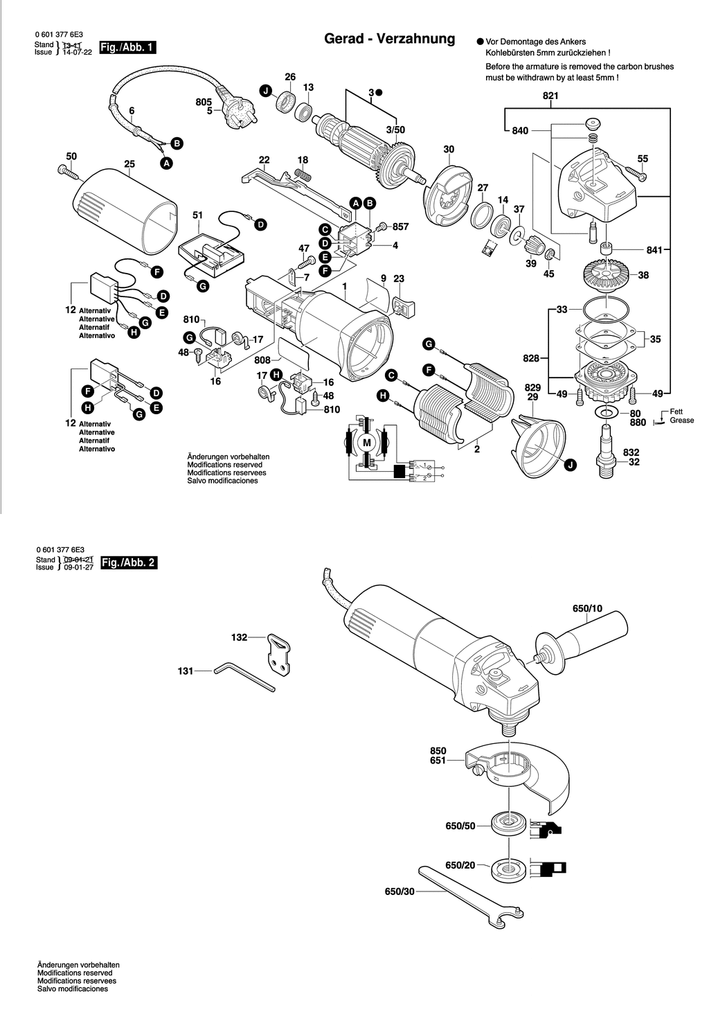 Bosch GWS 8-100 CE / 06013786R8 / --- 100 Volt Spare Parts