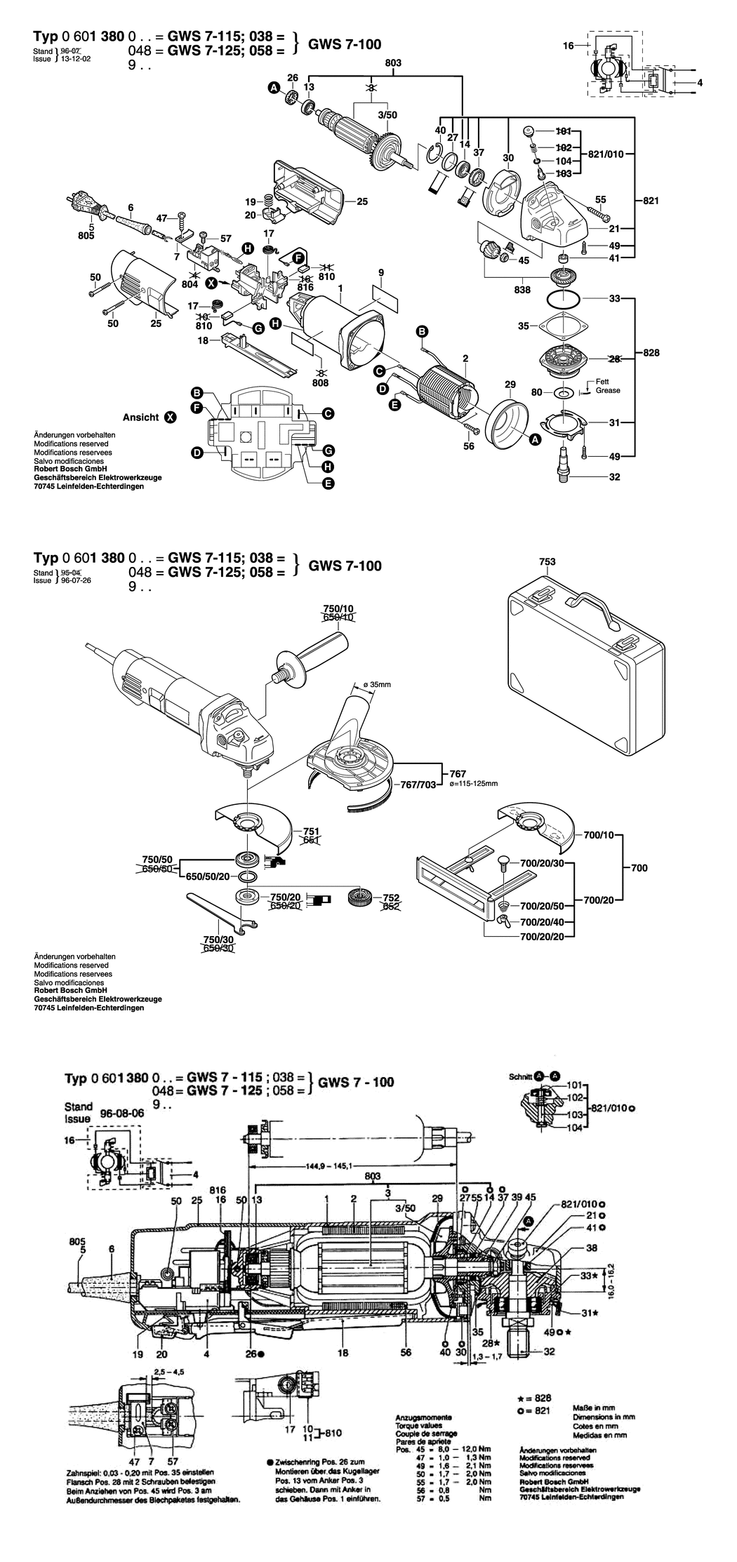 Bosch GWS 7-115 / 0601380032 / CH 230 Volt Spare Parts