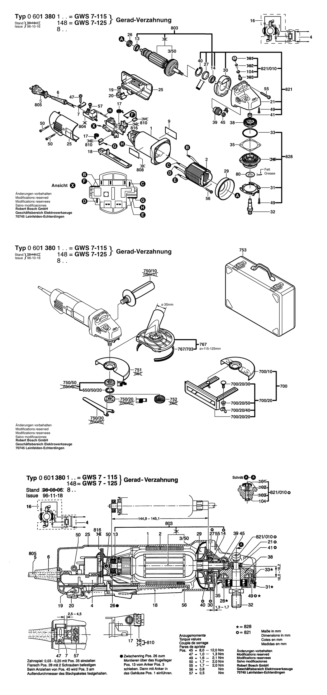 Bosch GWS 7-115 / 0601380103 / EU 230 Volt Spare Parts