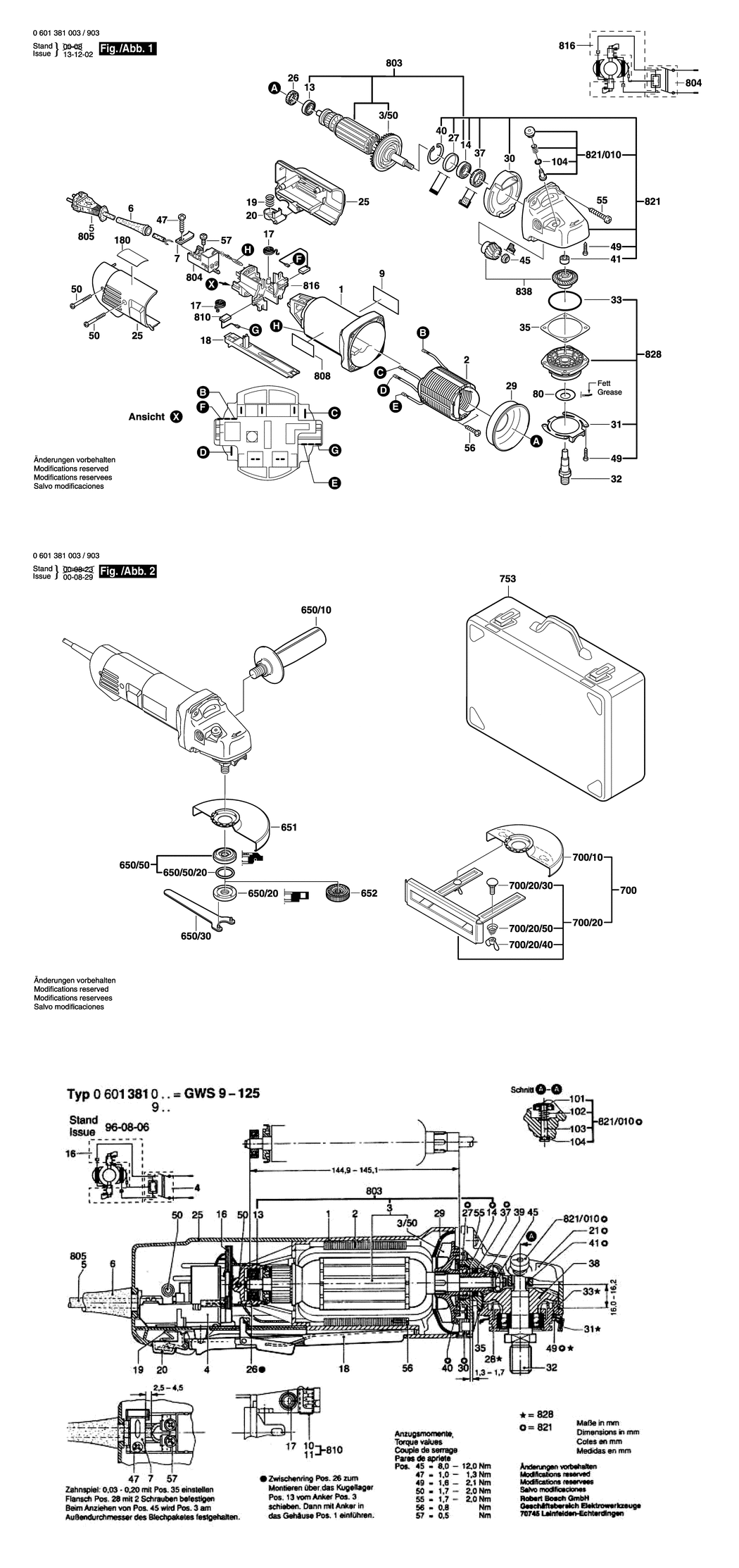 Bosch GWS 9-125 / 0601381003 / EU 230 Volt Spare Parts