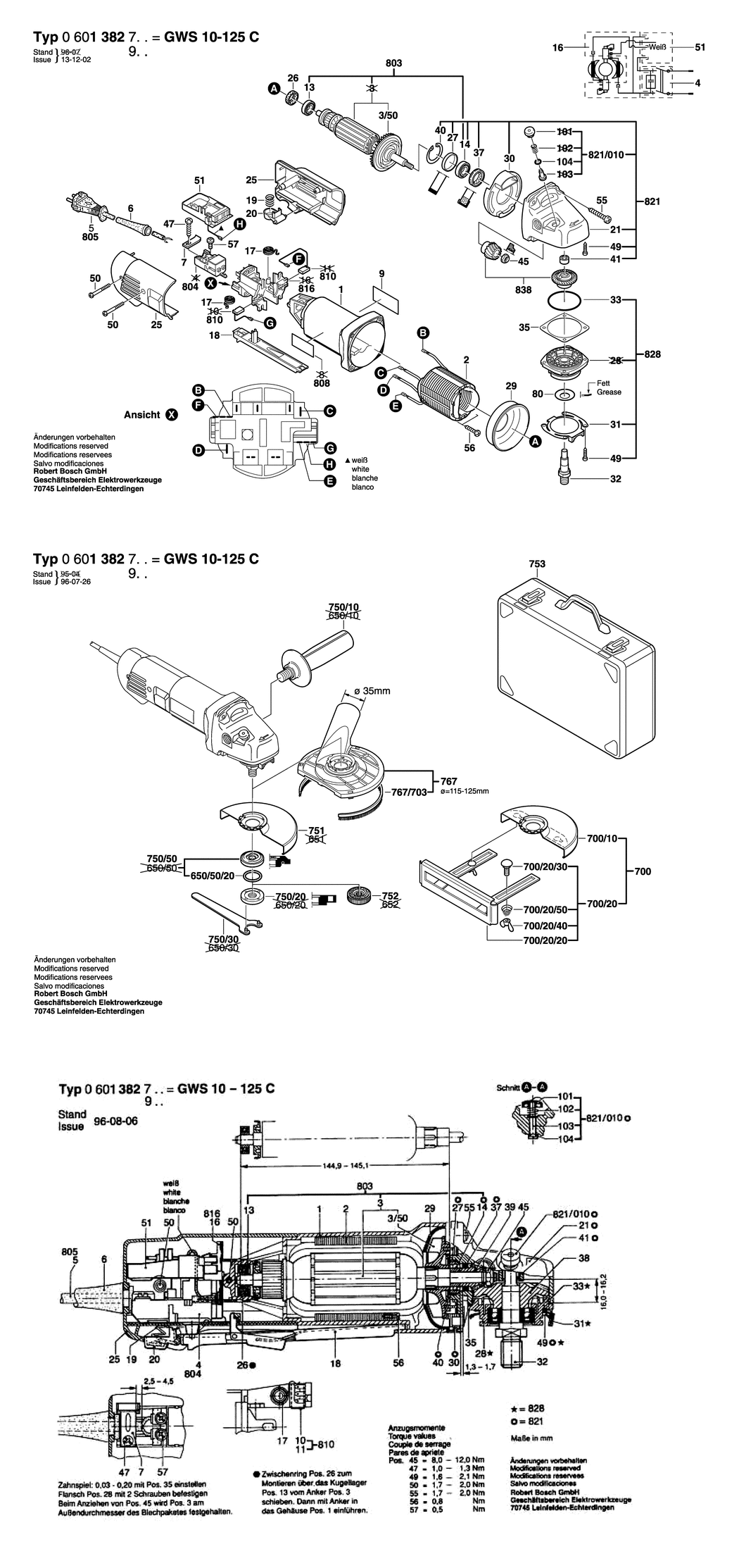 Bosch GWS 10-125 C / 0601382732 / CH 230 Volt Spare Parts