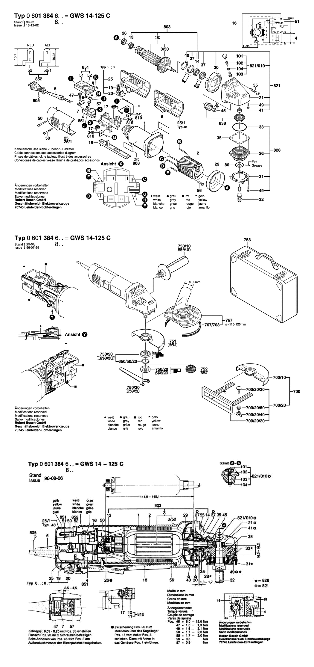 Bosch GWS 14-125 C / 0601384632 / CH 230 Volt Spare Parts