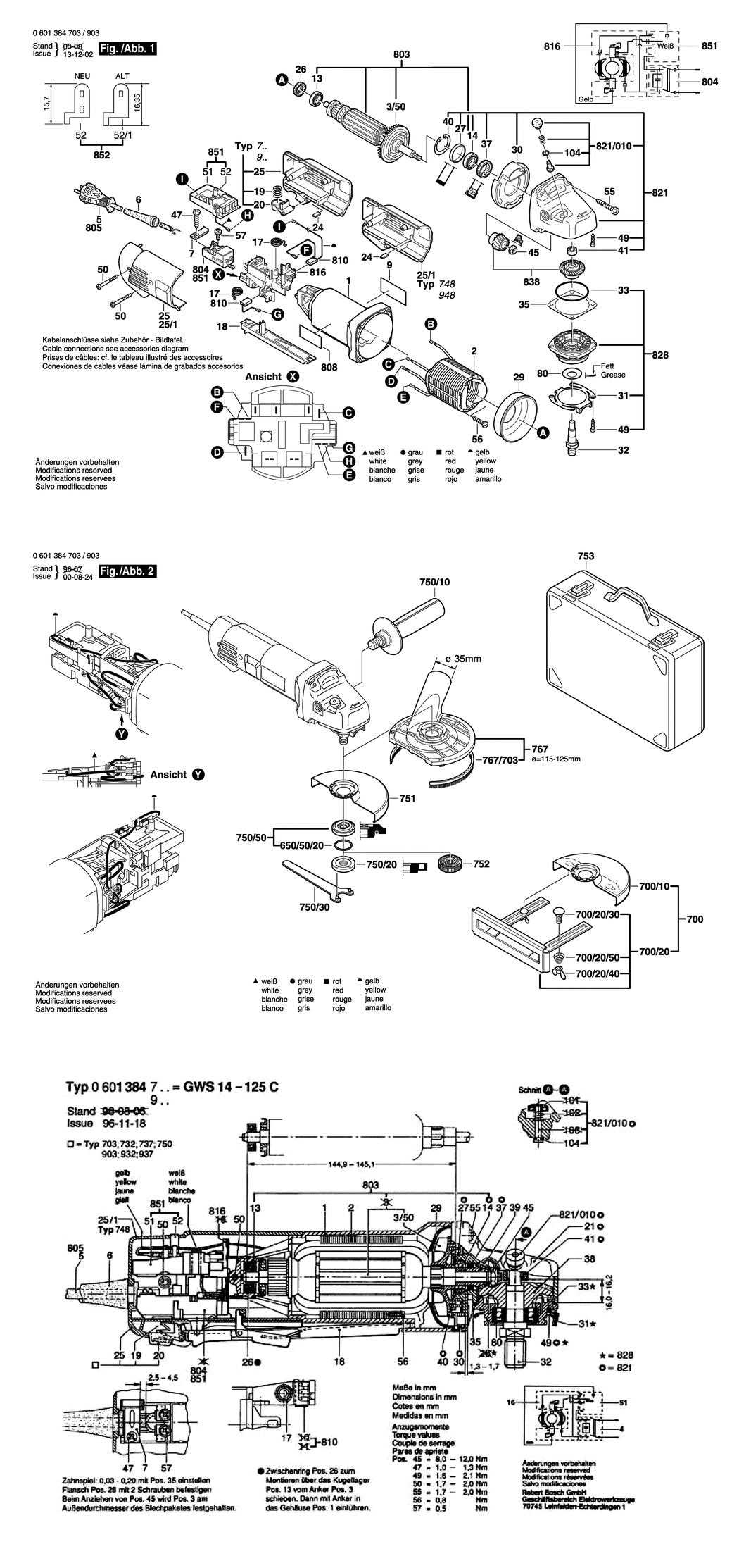 Bosch GWS 14-125 C / 0601384732 / CH 230 Volt Spare Parts