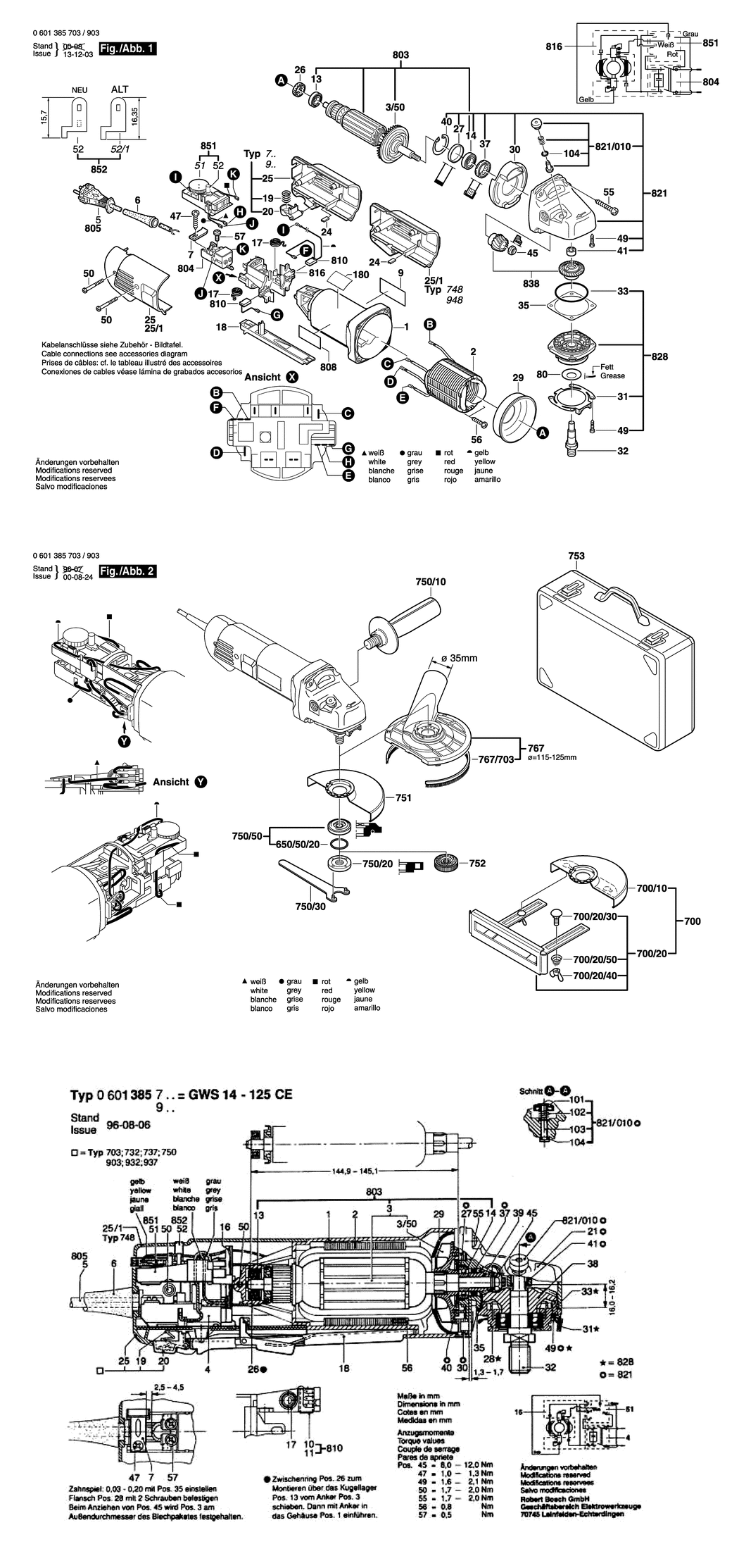 Bosch GWS 14-125 CE / 0601385732 / CH 230 Volt Spare Parts