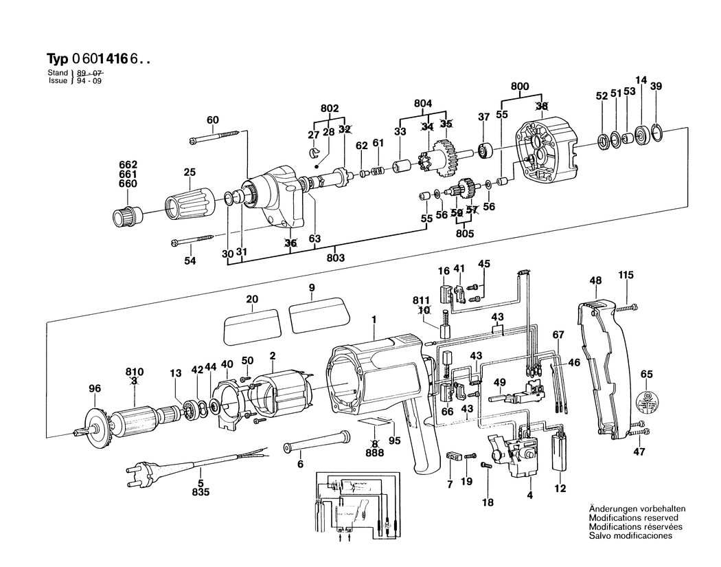 Bosch GSR 6-16 TE / 0601416632 / CH 220 Volt Spare Parts