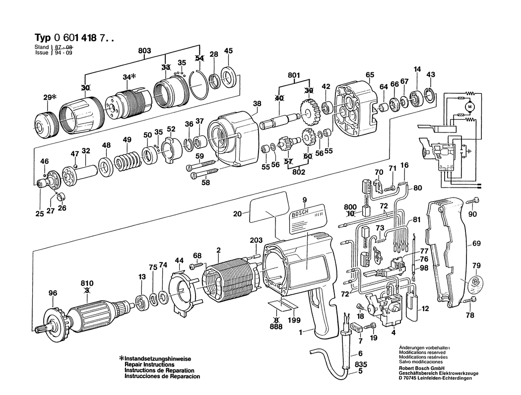 Bosch GSR 8-6 KE / 0601418703 / EU 220 Volt Spare Parts