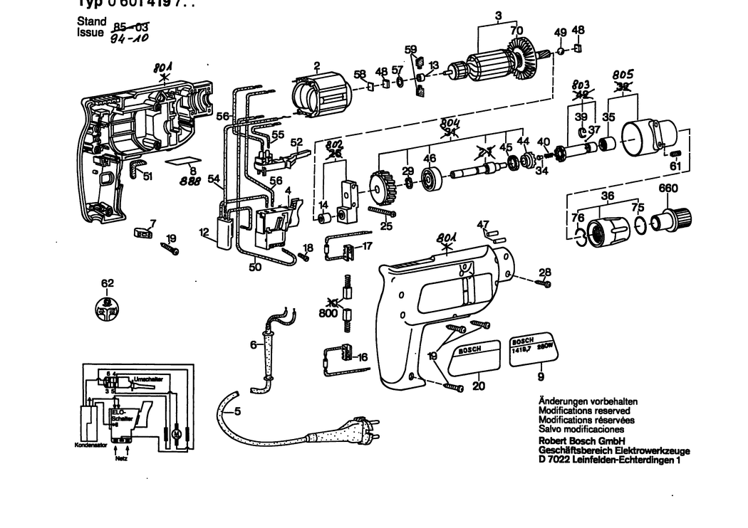 Bosch GSR 5-11 TE / 0601419703 / EU 220 Volt Spare Parts