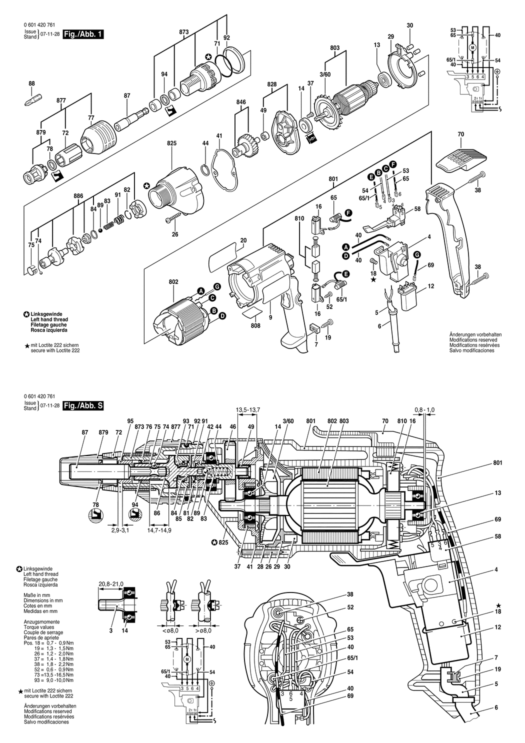 Bosch SBR 6-E / 0601420762 / CH 230 Volt Spare Parts